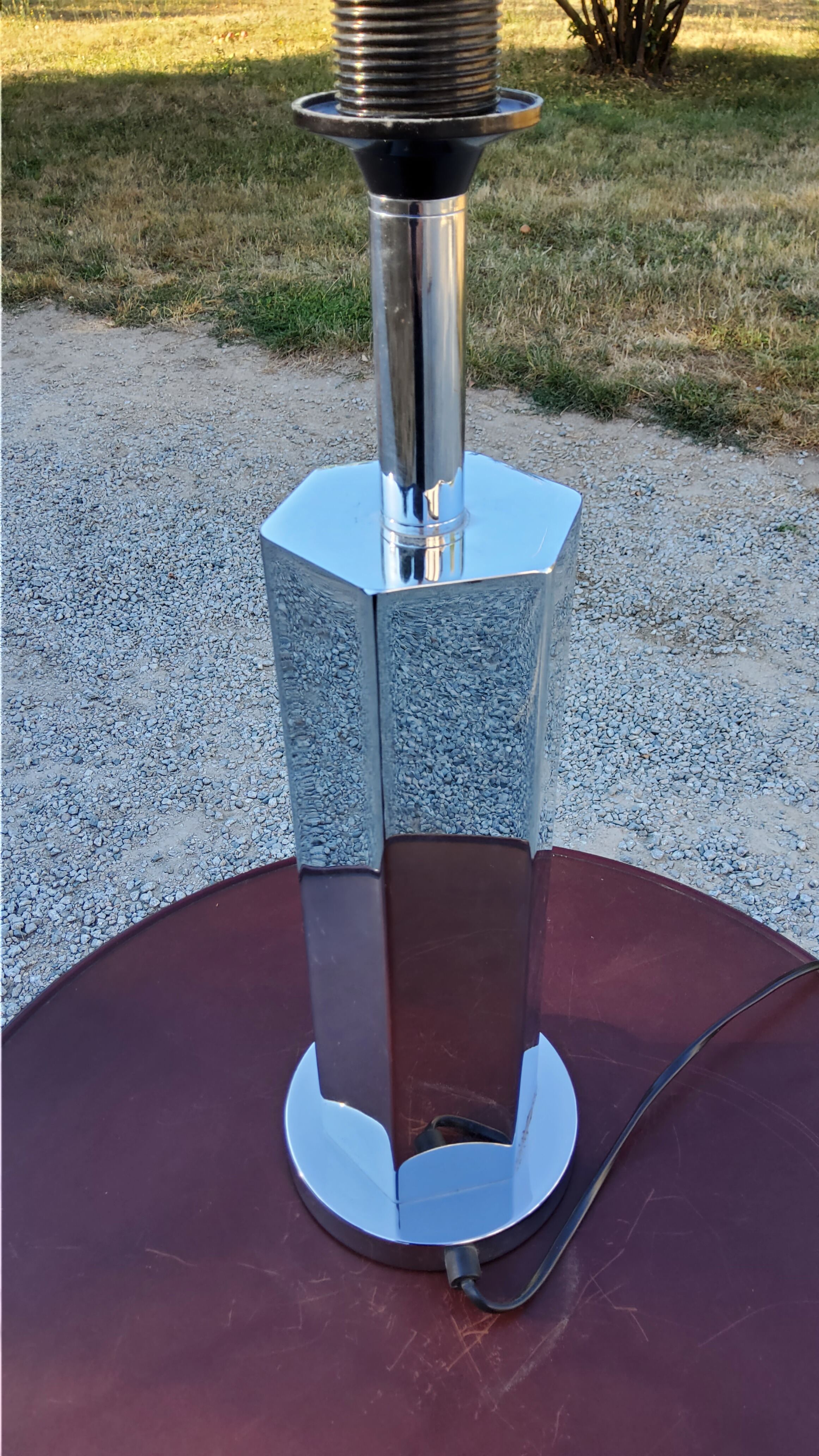 Lamp of the 70s in chrome metal original lampshade