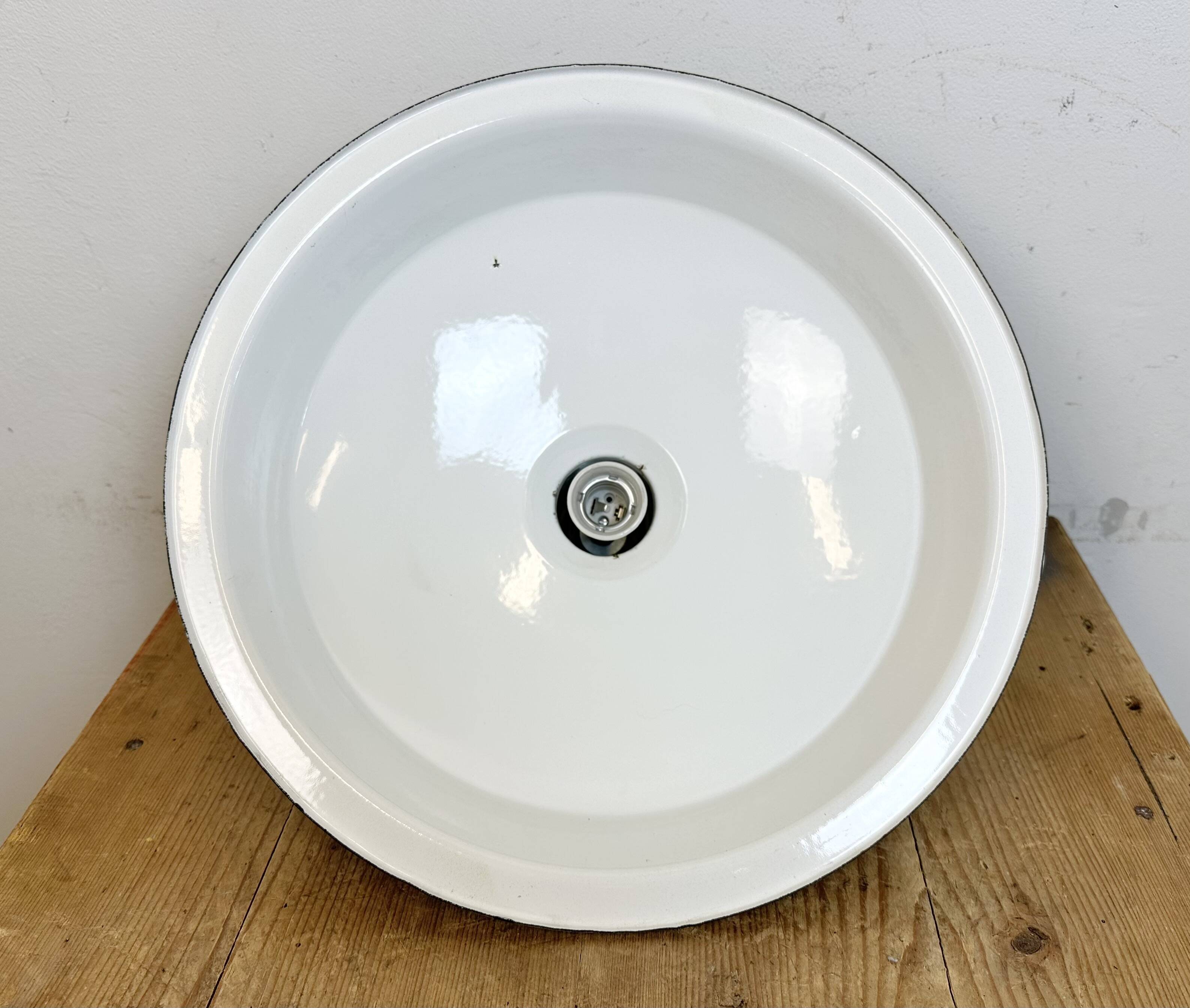 Industrial Black Enamel Factory Pendant Lamp, 1950s