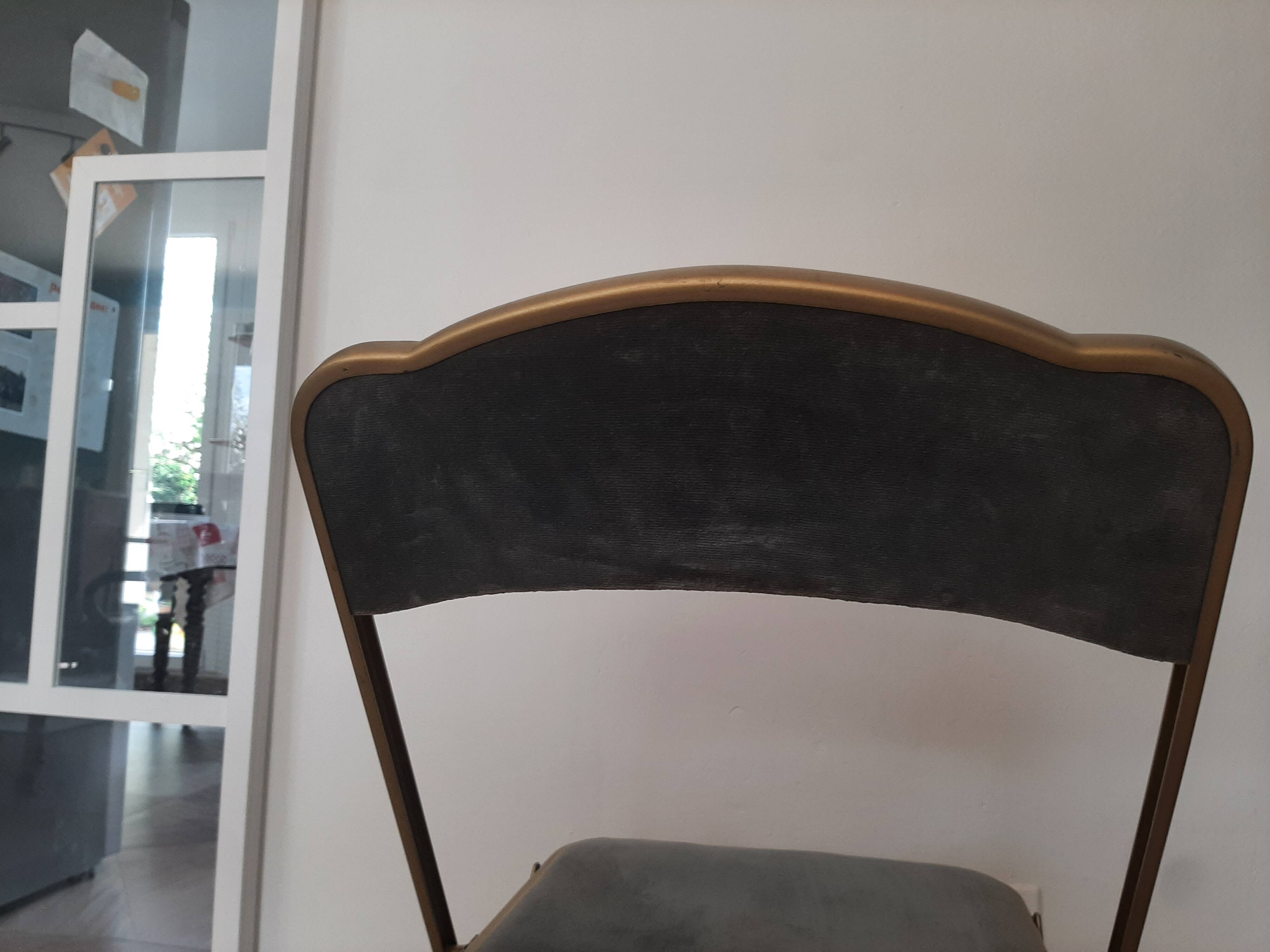 Lot de 4 chaises  pliantes - dossier et assise vert d'eau - structure métal doré -Chaisor