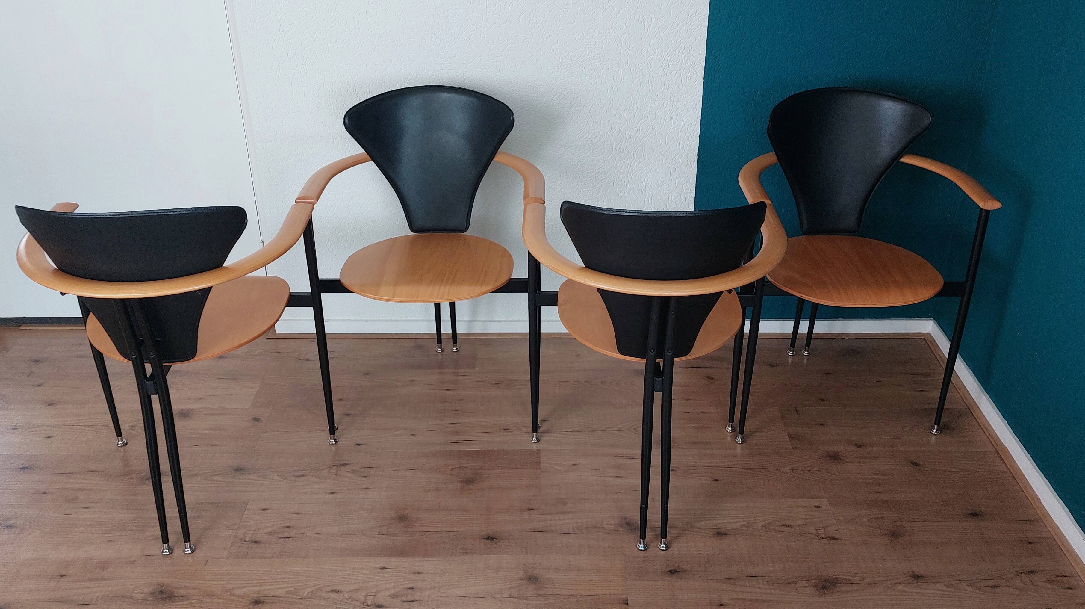 Set of 4 Postmodern Dining Chairs, 1980's.