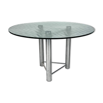 Postmodern Italian Steel and Glass Dining Table, 1980s