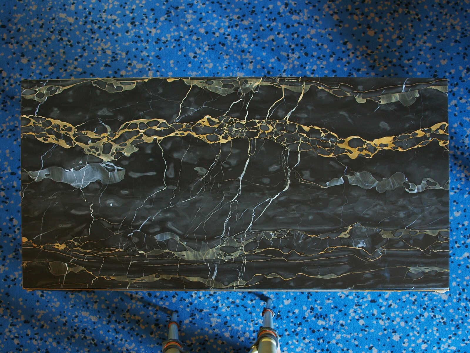 Table low neo classic bronze brass and Portoro marble
