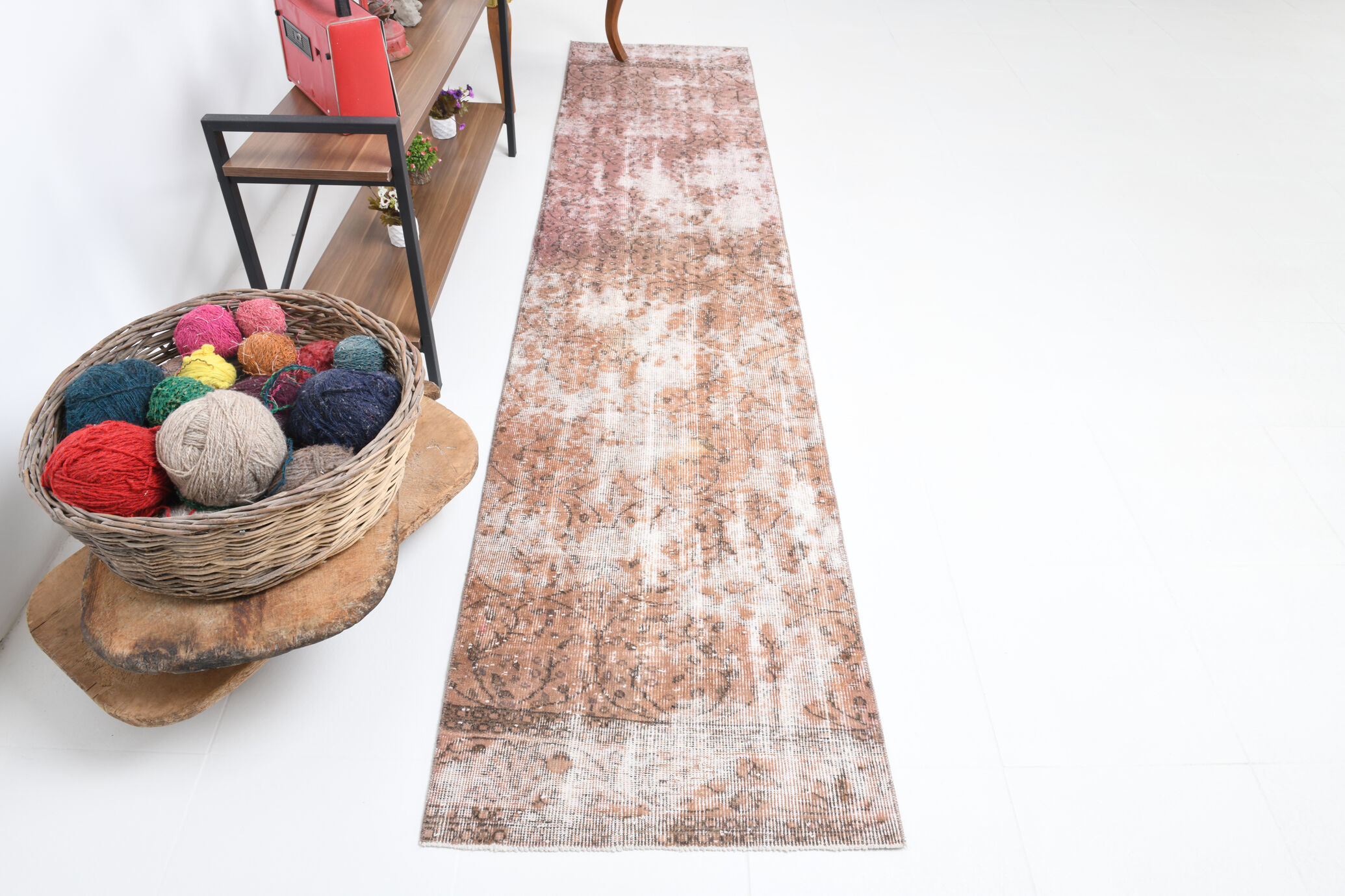 Handmade floral turkish runner rug