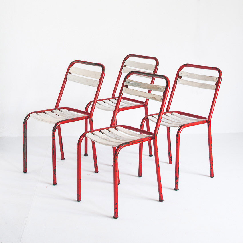 Set of 4 vintage chairs in iron and wood, France 1950