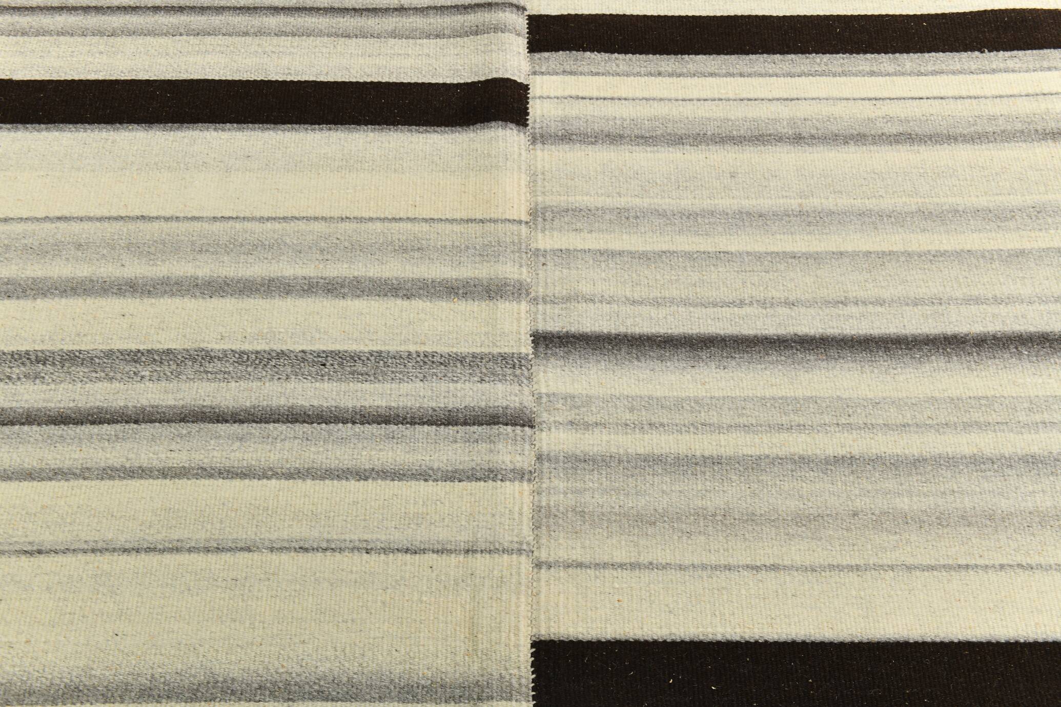 10x13 Kilim Gray, Beige, Black Modern Turkish Kilim Rug, 294x384Cm