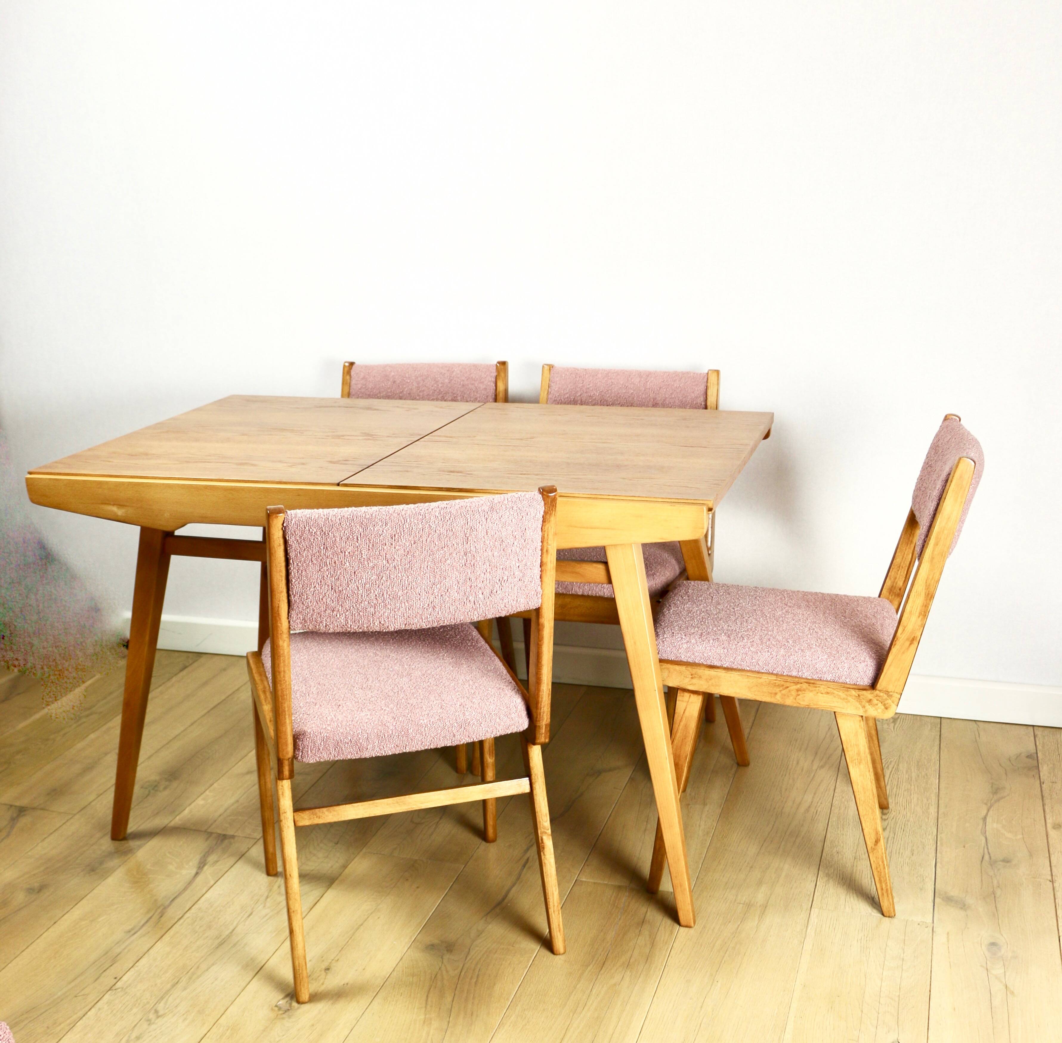 Vintage fuchsia boucle chairs - set of 6