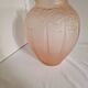 Large pink art deco vase in molded glass with flower decoration