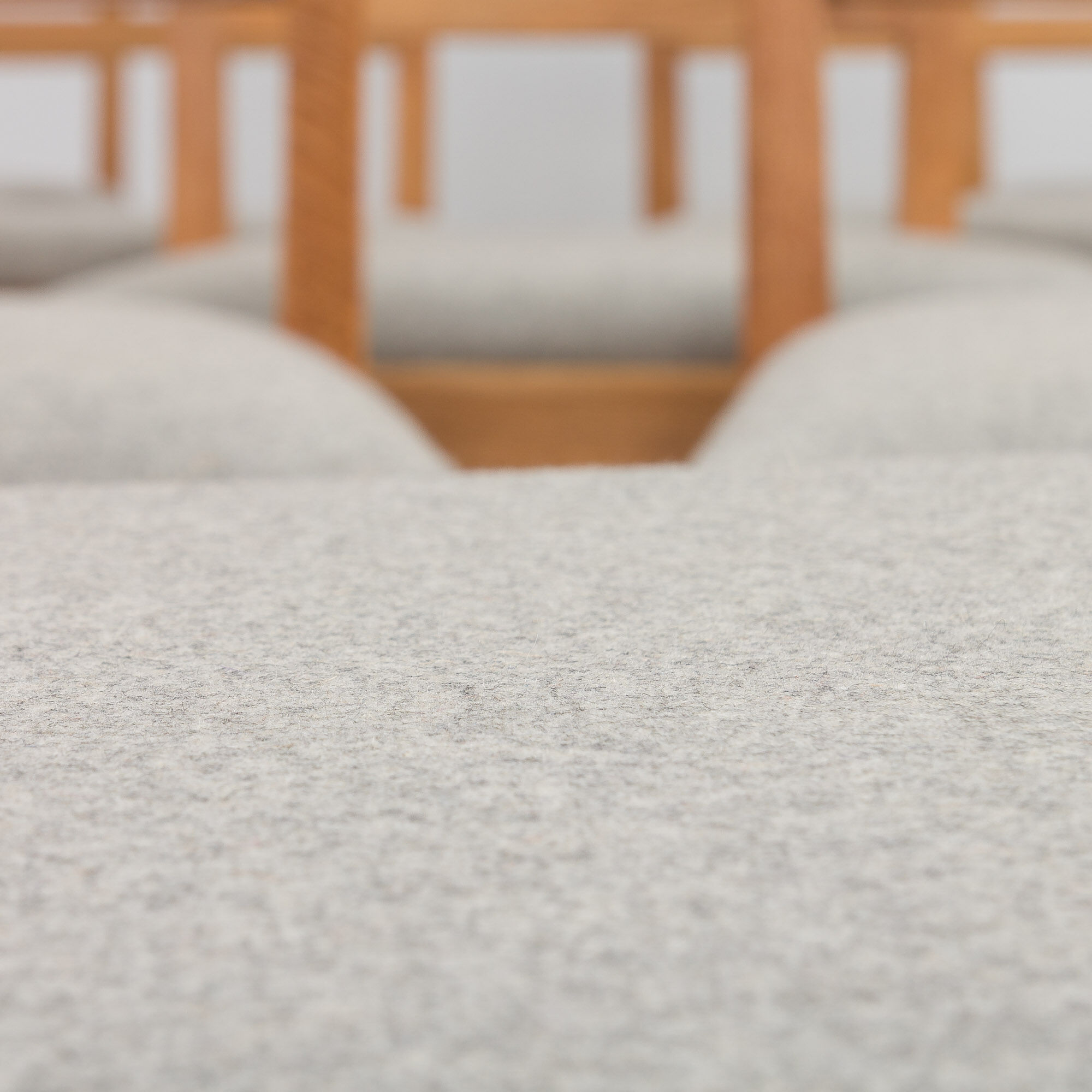 Set Of 6 Mid Century oak dining chairs by Fritz Hansen, natural wool upholstery, 1950s