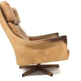 Scandinavian rotating leather armchair, Swivel chair, "Minerva", Torbjørn Afdal, Sweden, 1960