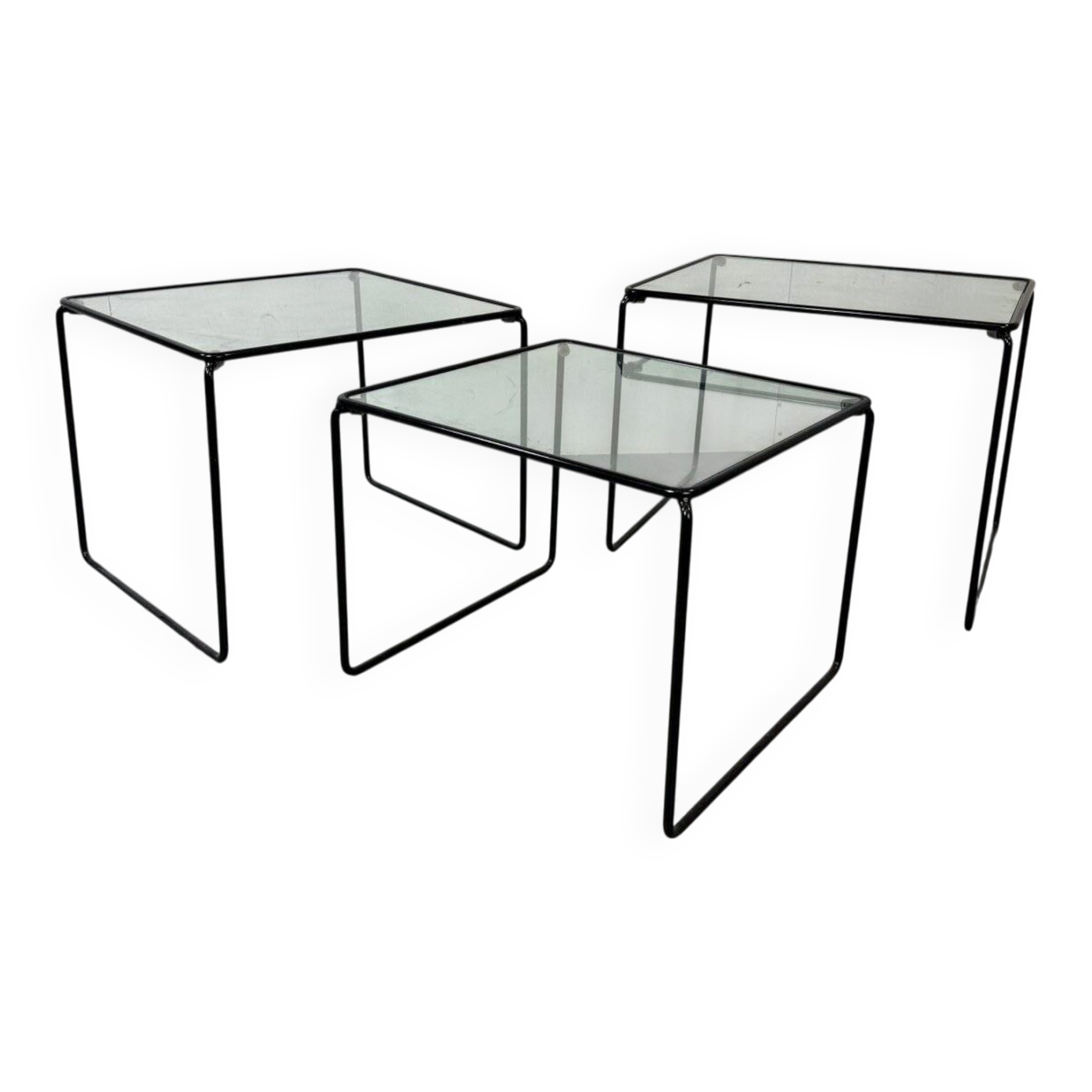 Modernist Italian steel and glass set of nesting tables, 1970s, set of 3