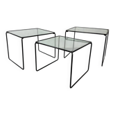 3 tables gigognes en acier et verre de style moderniste italien, années 1970