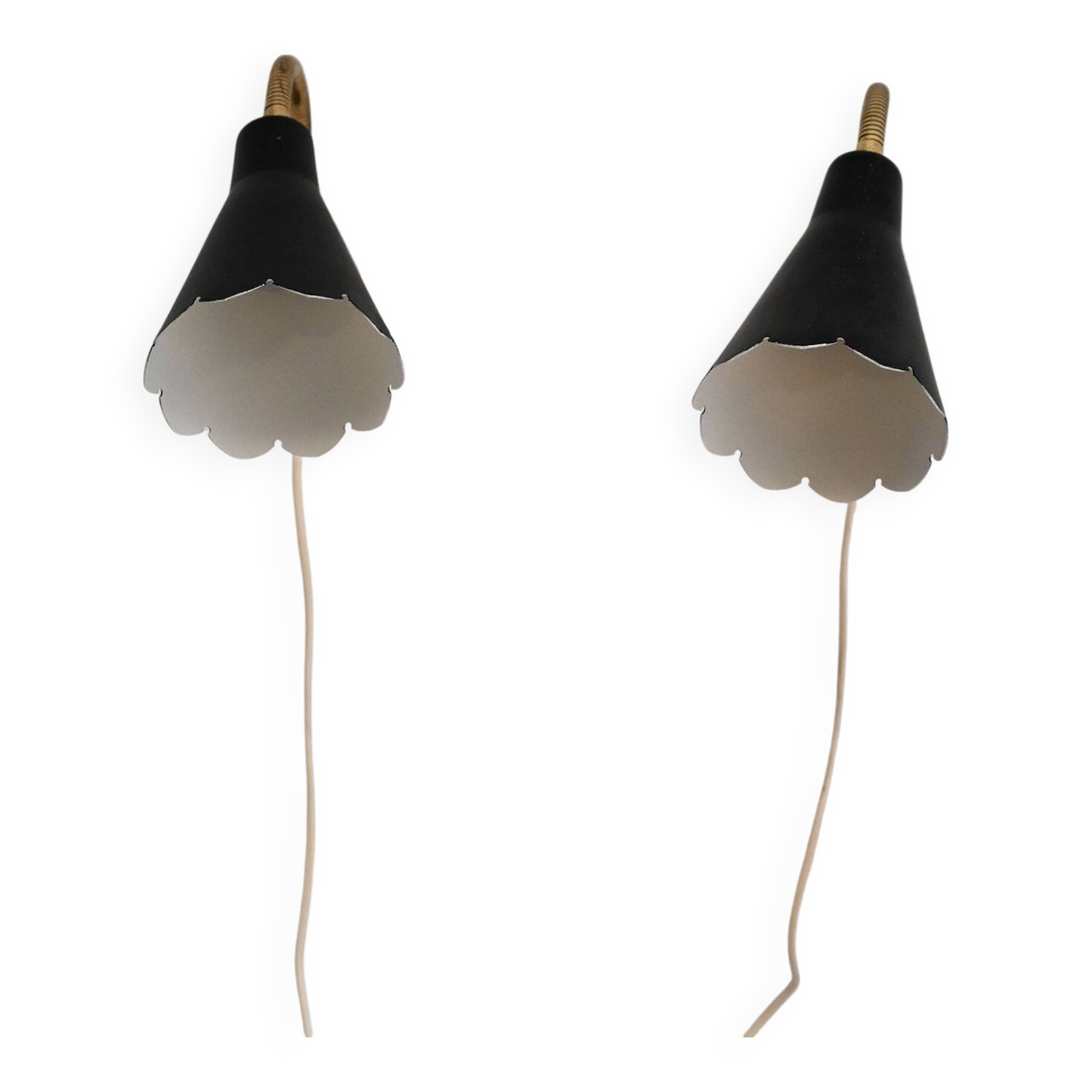 Pair of 1950s/60s Black Scandinavian Wall Lamps