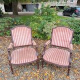 Paire De Fauteuils à Dossier Plat En Acajou De Style Louis XVI XIX Eme Siècle