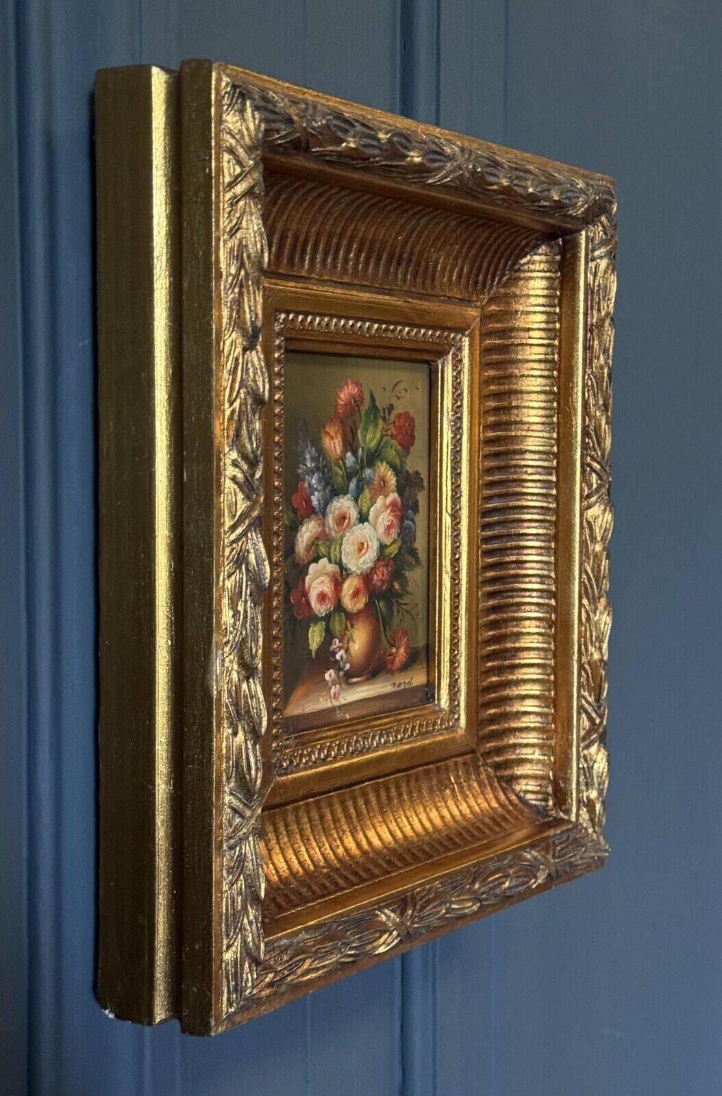 Oil on panel by B. Vogel still life 20th century gilded frame