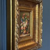 Oil on panel by B. Vogel still life 20th century gilded frame