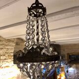 Lustre montgolfière bronze et cristal
