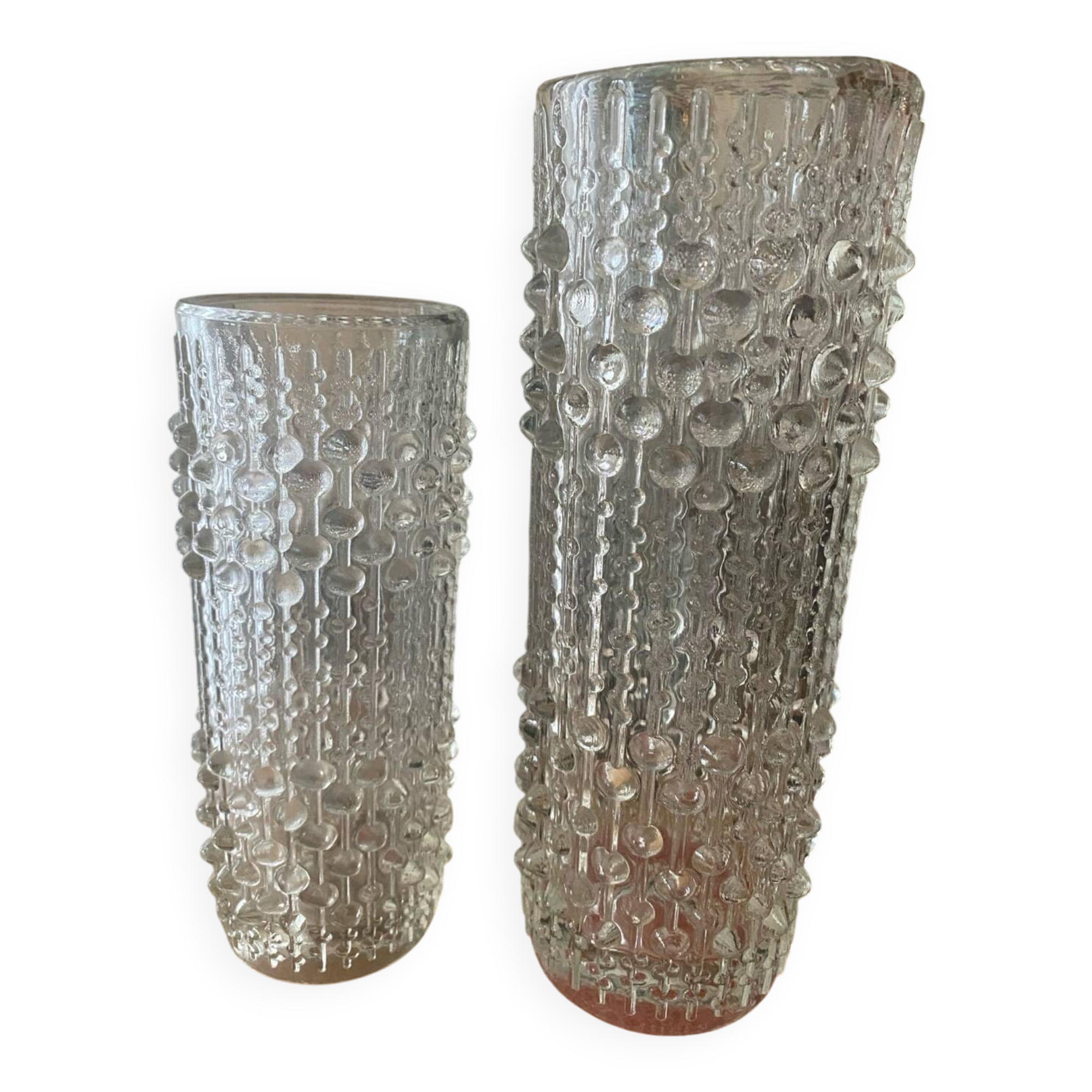 2 Pressed Crystal Roller Vases