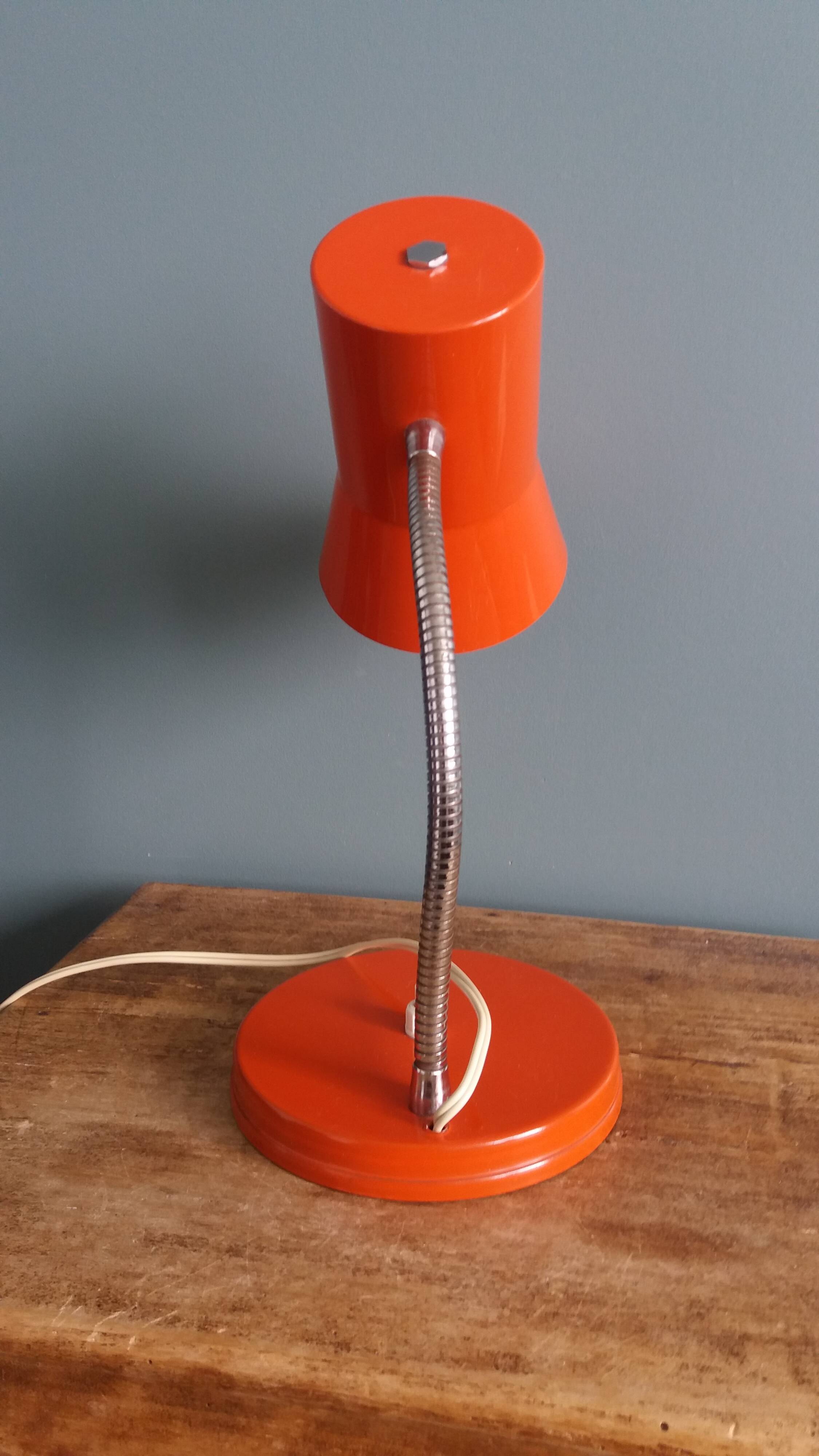Lampe de bureau flexible années 70 orange