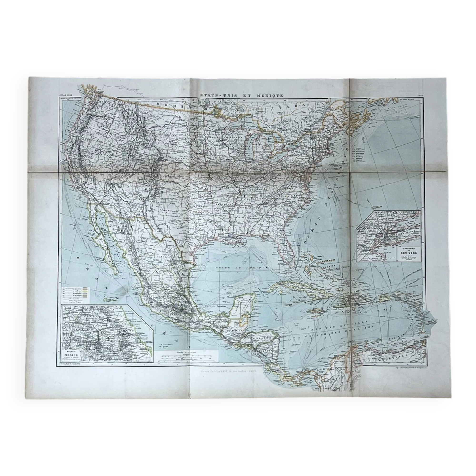 Carte ancienne États Unis et Mexique 70,5x53cm