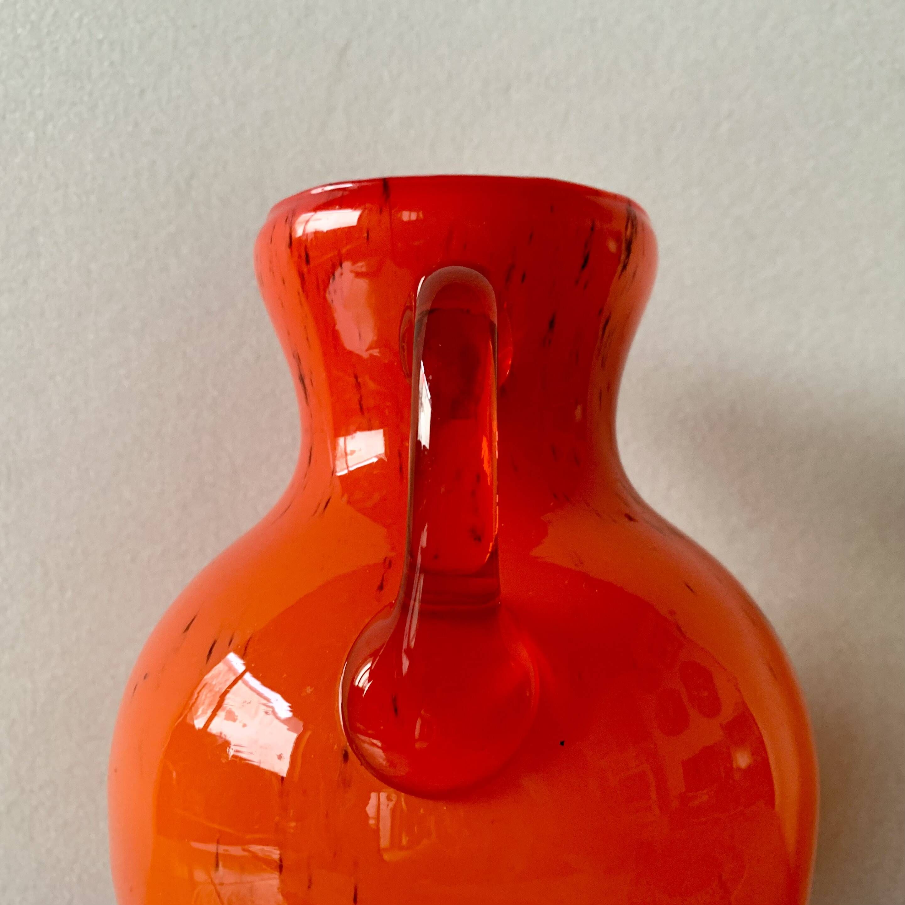 Vintage vase or pitcher in orange blown glass - Made in Italy