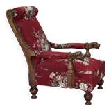 1920-30s, Danish armchair, furniture cotton fabric, hand carved oak wood.