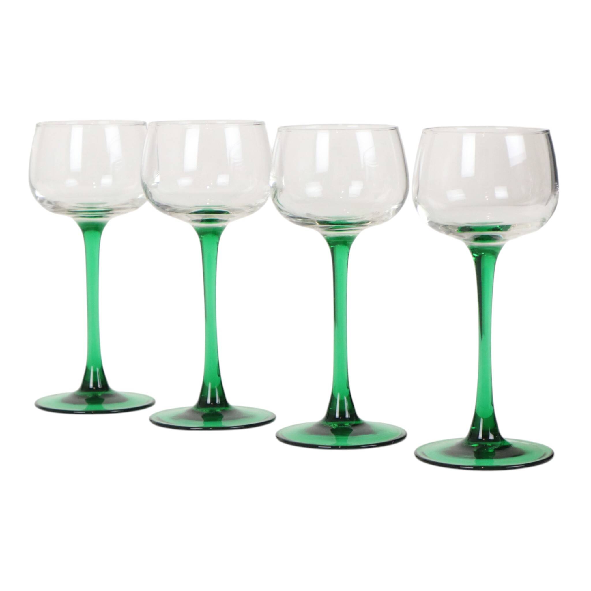 Set of 4 Vintage Luminarc Alsace Wine Glasses Narrow Green Stems
