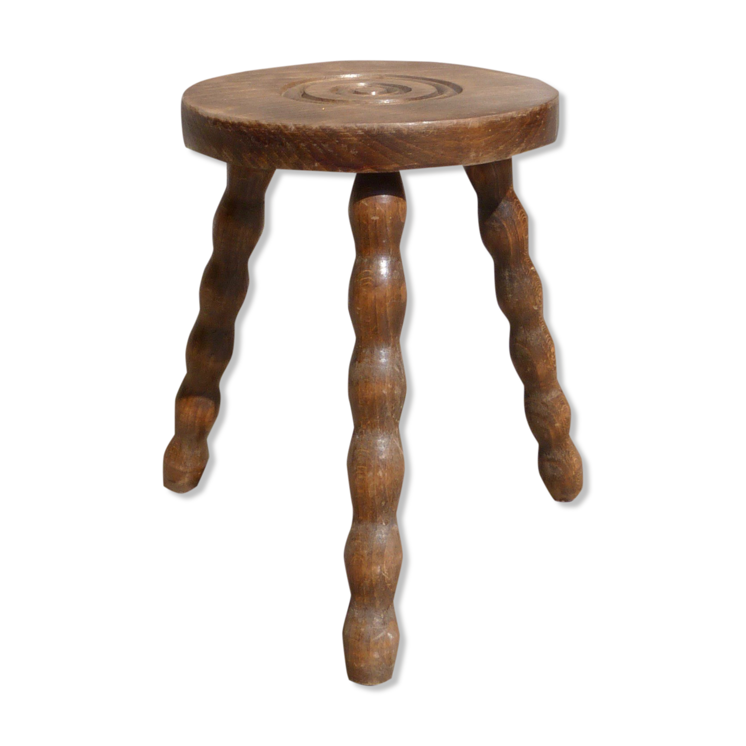 Tripod stool in turned wood