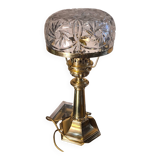 Large brass lamp with its crystal dome electricity redone in the 70s 50x22 cm