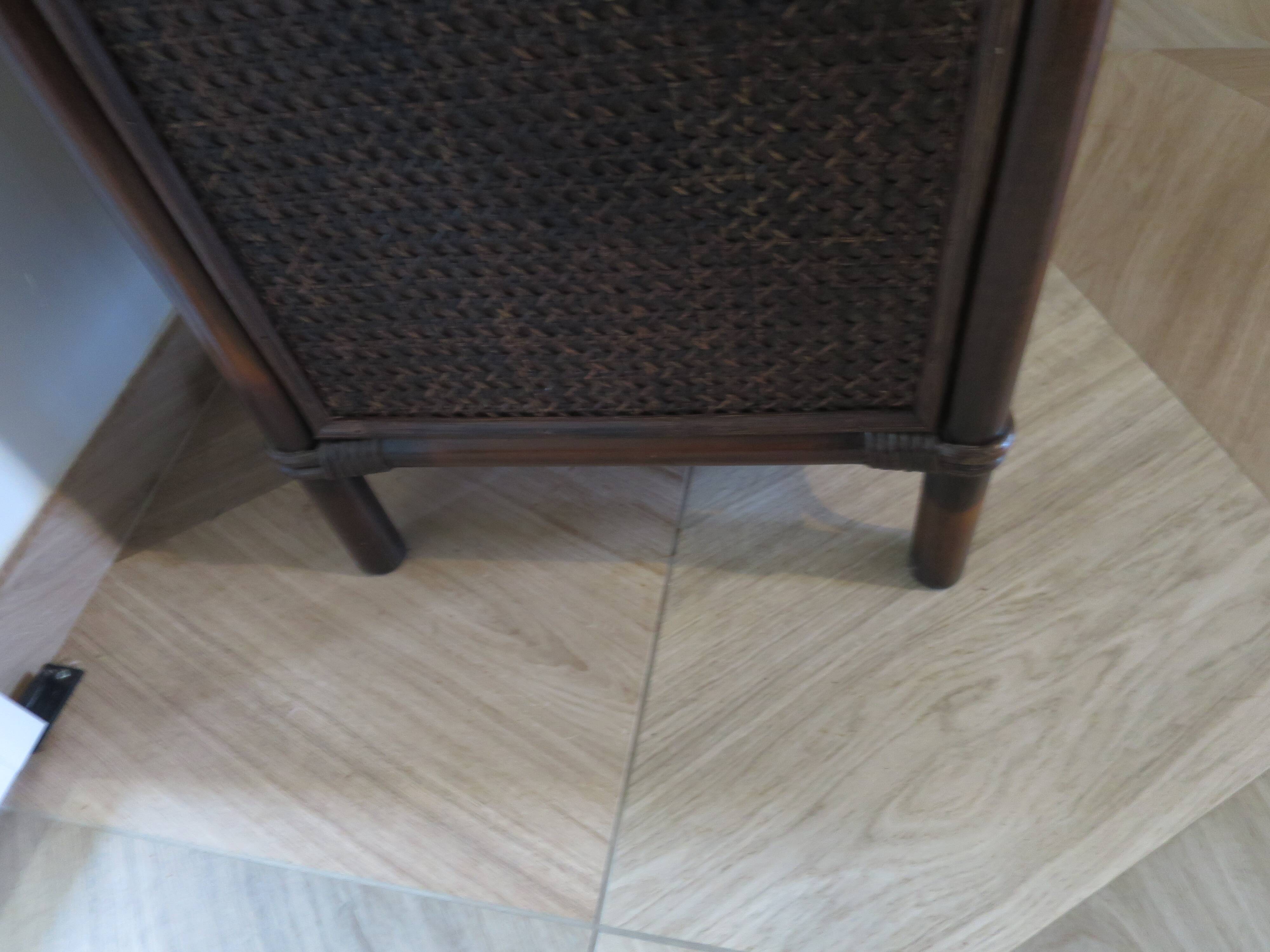 Vintage 3-drawer chest of drawers - wood, bamboo and woven rattan - 1980s