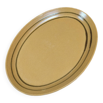 Oval dish in vintage beige stoneware and khaki border Sarreguemines