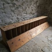 Old French industrial workshop furniture in pine / storage bench, circa 1880–1900