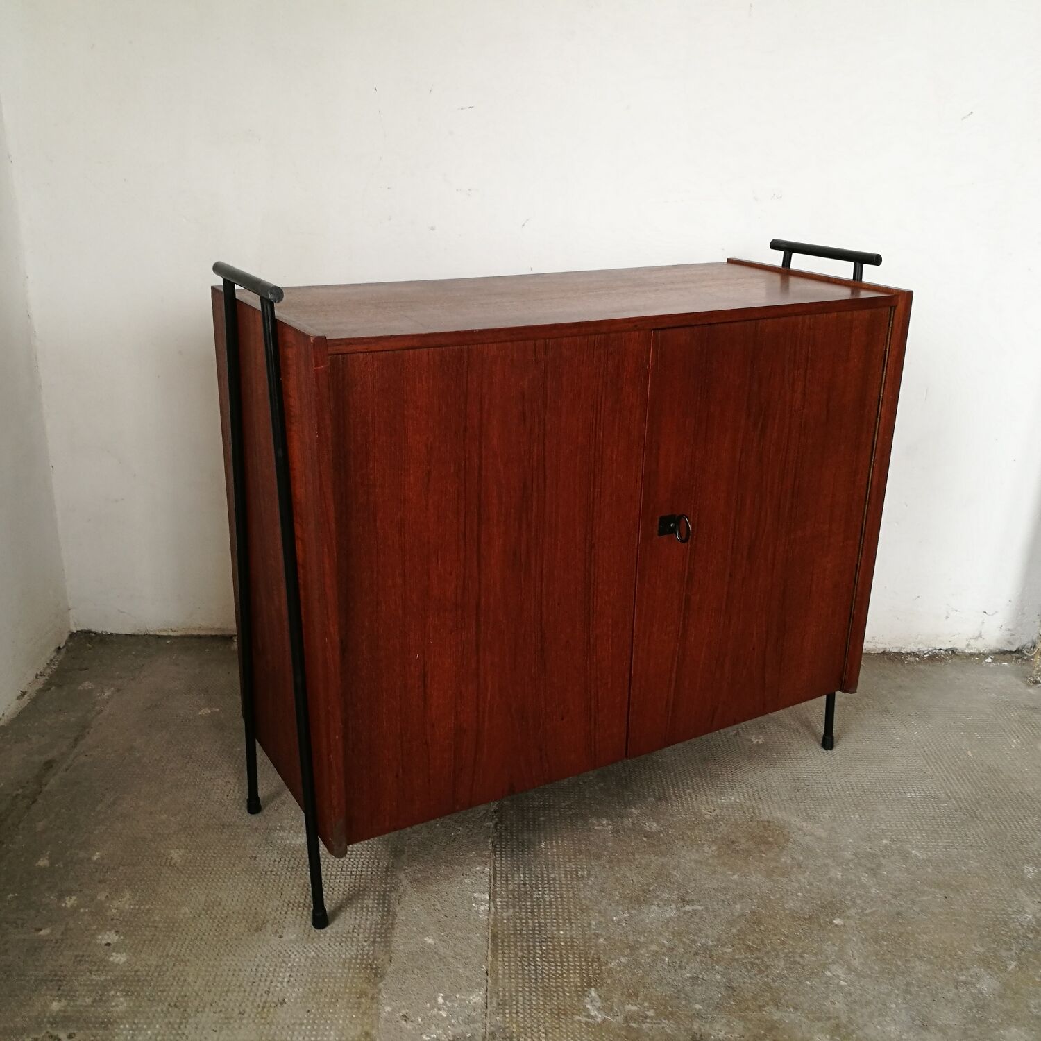 Scandinavian sideboard 2 teak doors, ladder base