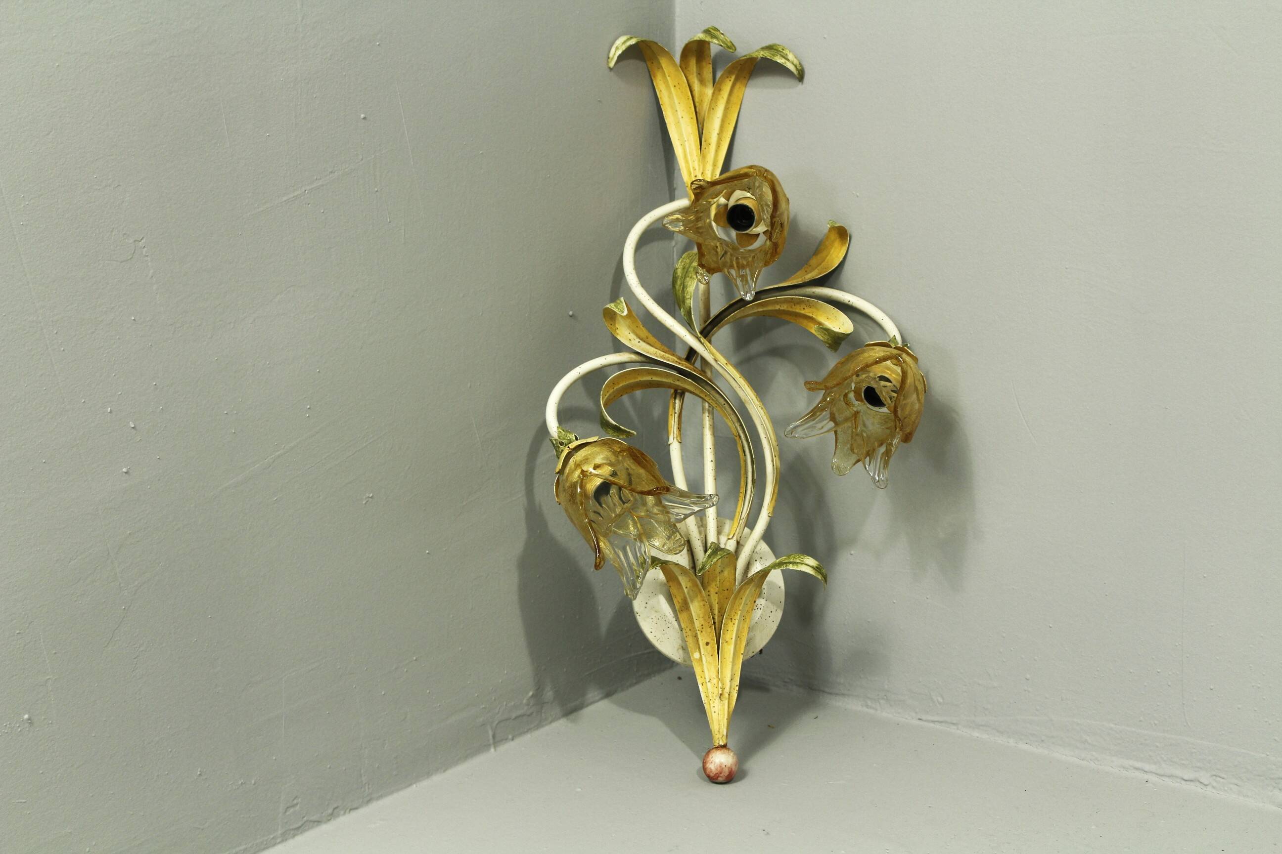 Set of 10 Wall Lights from colored hand crafted iron and Murano glass