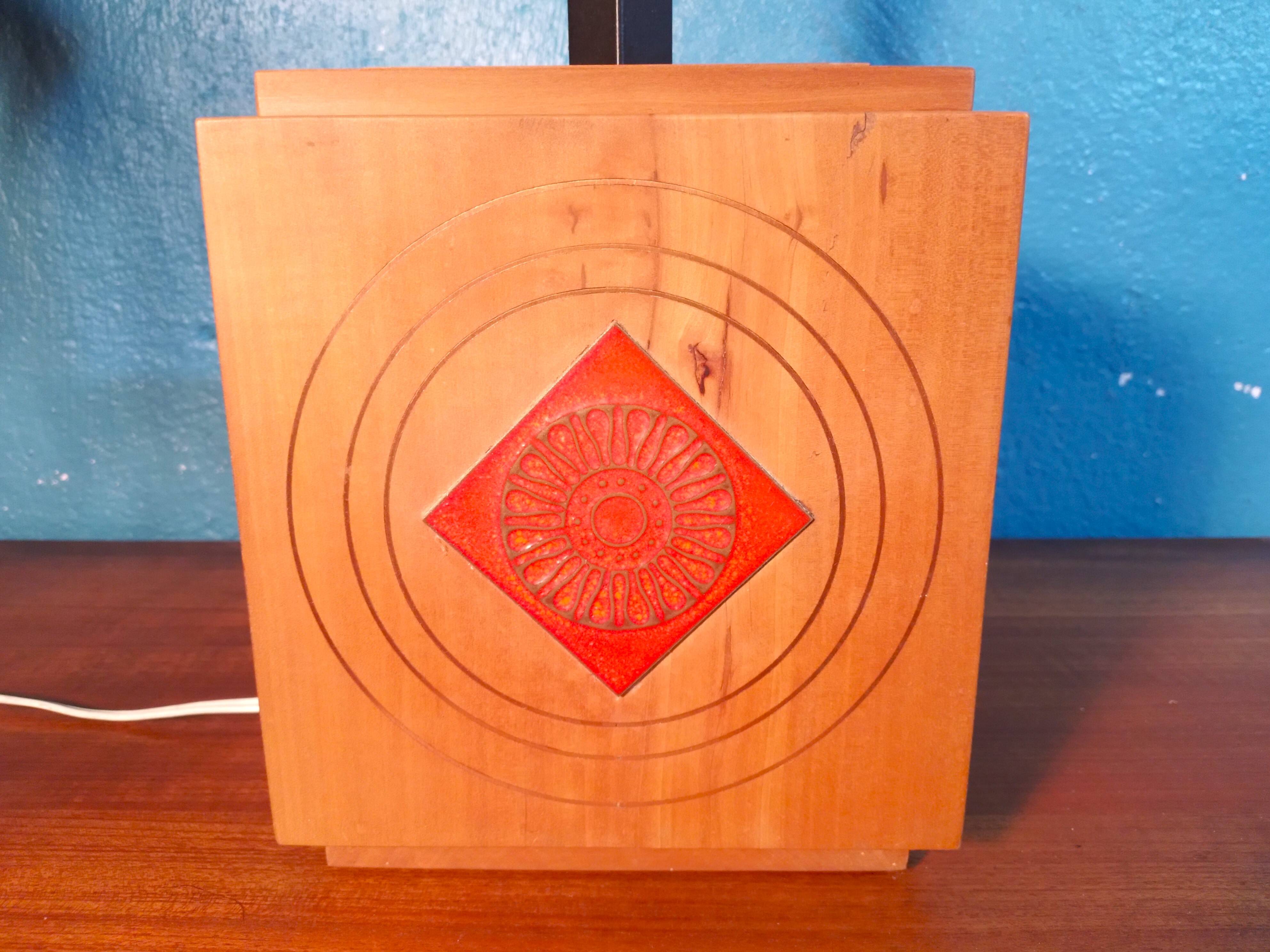 Scandinavian lamp in wood and ceramic, 1970s