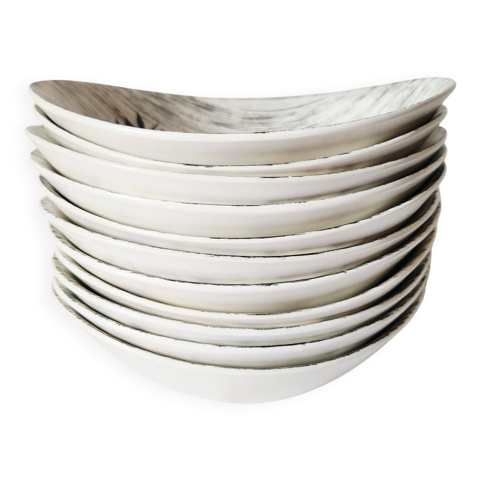 Vintage french 1960s stalins toledo - toledo dessert bowls black olive leaf