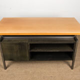 Large industrial office, double-sided, beech tray, Aluminium and tinted wood 1970.