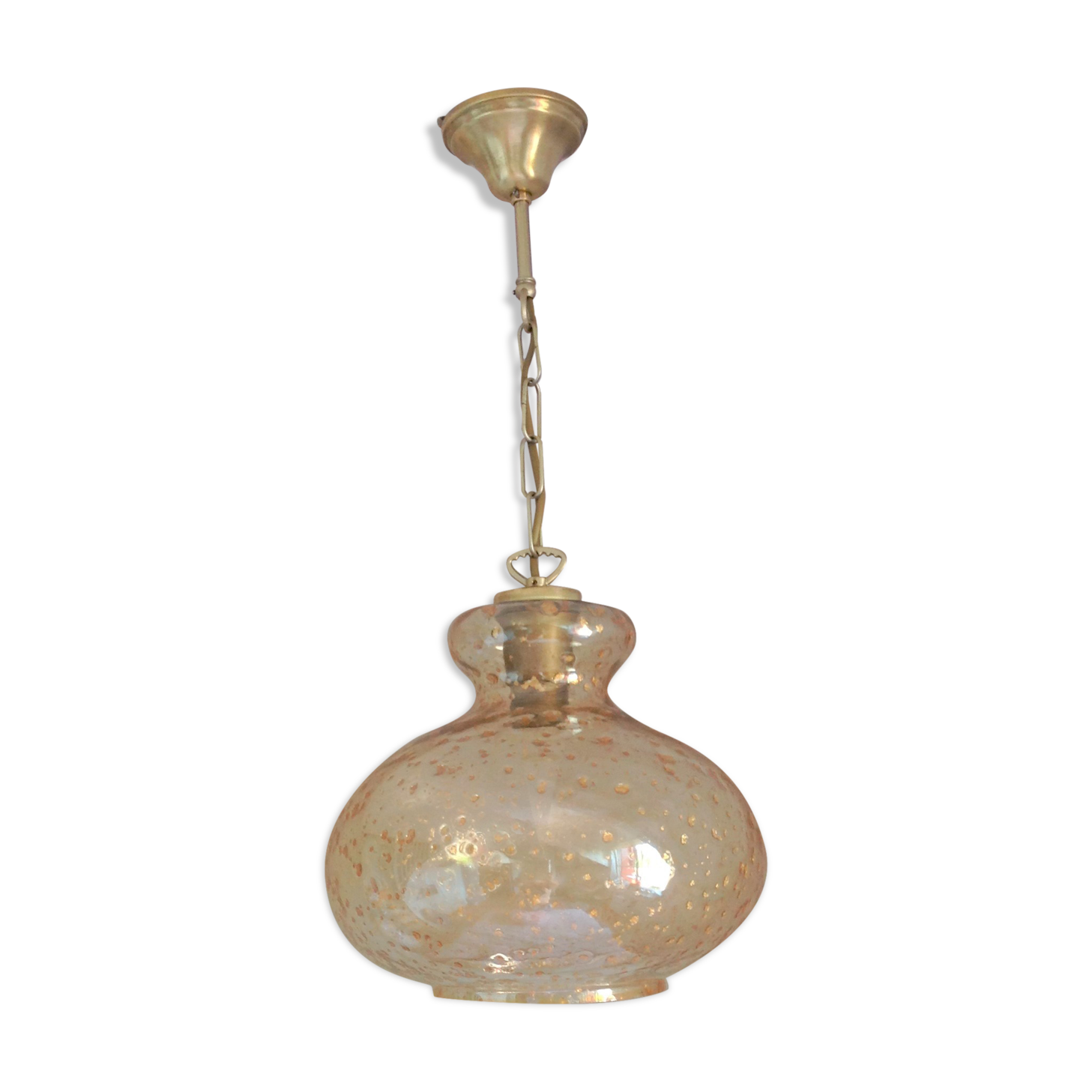 Suspension globe en verre bullé ambré et pailleté /vintage années 60-70