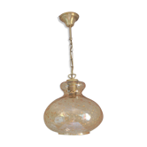 Globe suspension in amber and glittery bubbled glass / vintage 60s-70s