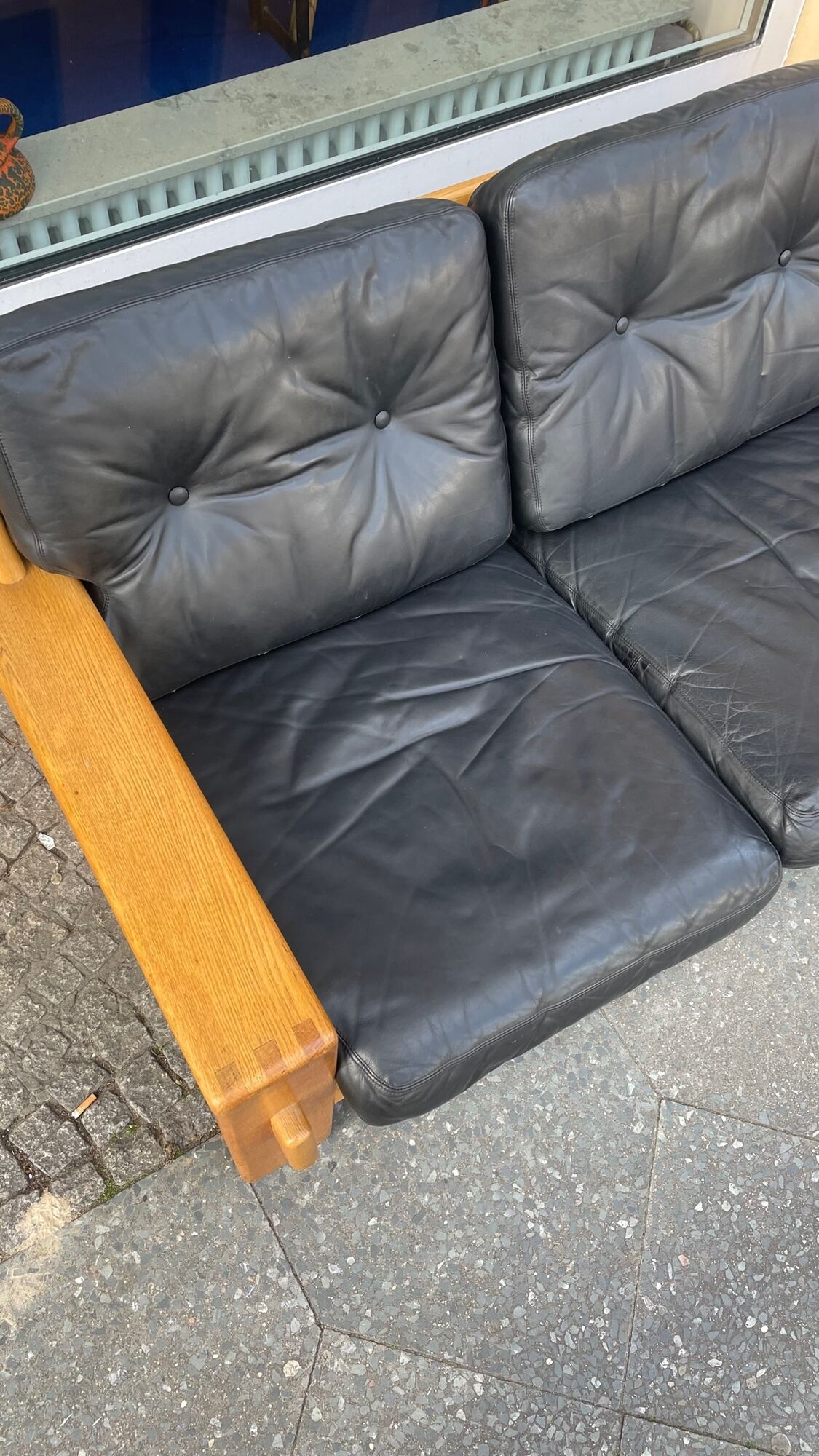 3-seater sofa in oak and leather design Eesko Pajamies for Asko model Bonanza 1970