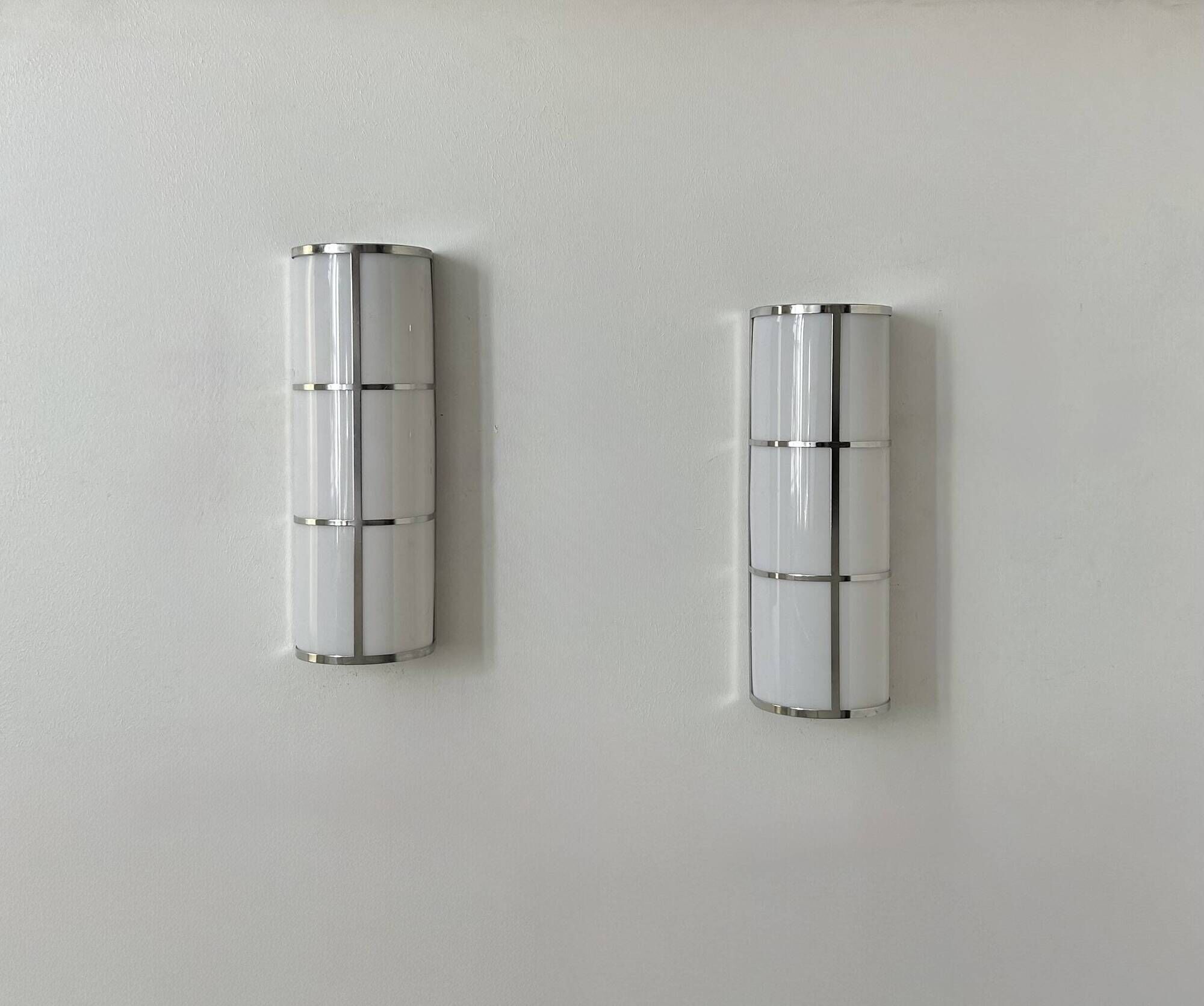 Pair of vintage wall lights, chrome and perspex, France, 1980