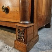 Antique commode, walnut and oak, marble top, 3 drawers, France circa 1820–1850.