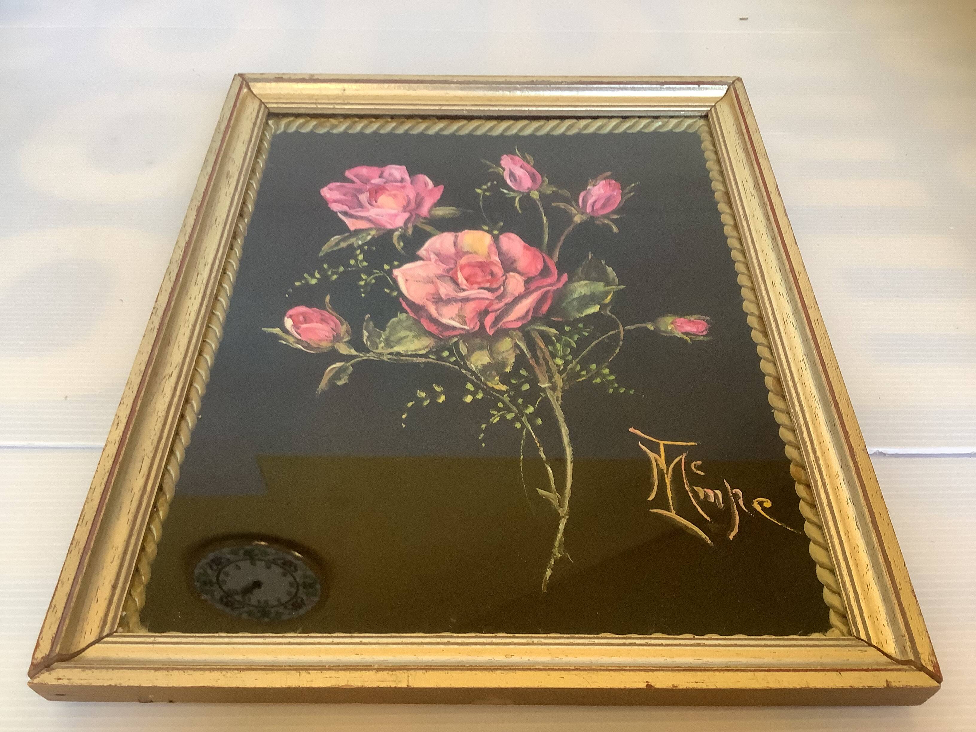 Tableau bouquet de fleurs peint sur velours signée