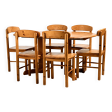 Pine dining set by Rainer Daumiller, Set of 7