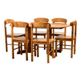 Pine dining set by Rainer Daumiller, Set of 7