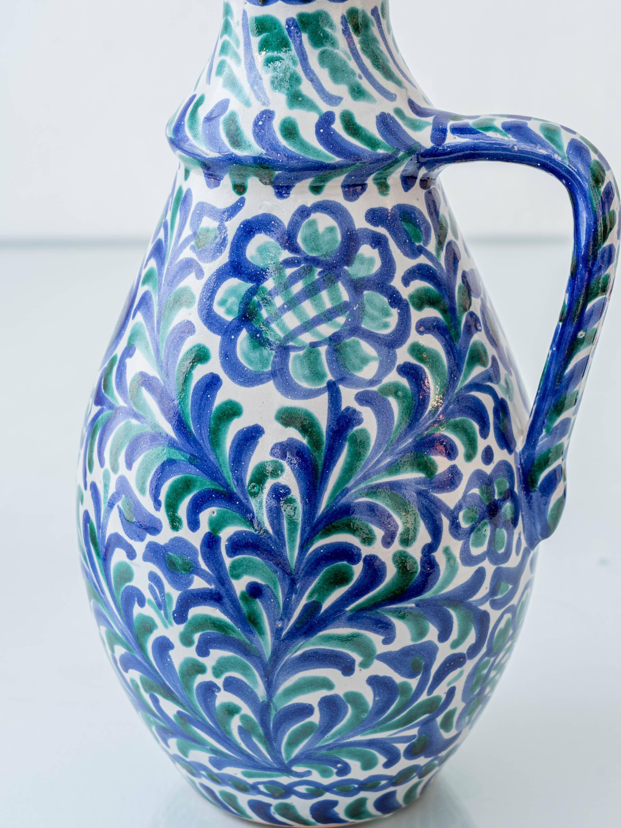 Fajalauza ceramic table lamp with hand-woven shade, Granada, Spain.