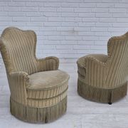 1970s, pair of Danish armchairs, original condition, green furniture velour.