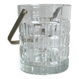 Clear glass ice bucket, geometric design.