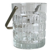 Seau à glaçons en verre transparent, design géométrique.