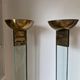 Pair of large glass and brass floor lamps in the 70s