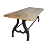 Industrial table solid oak tray and cast-iron footing